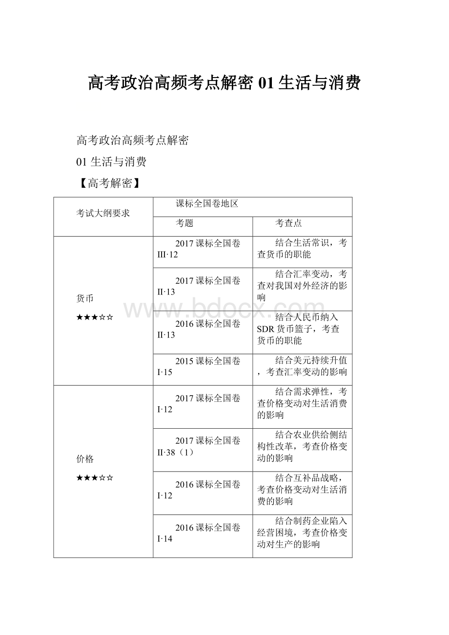 高考政治高频考点解密01生活与消费.docx