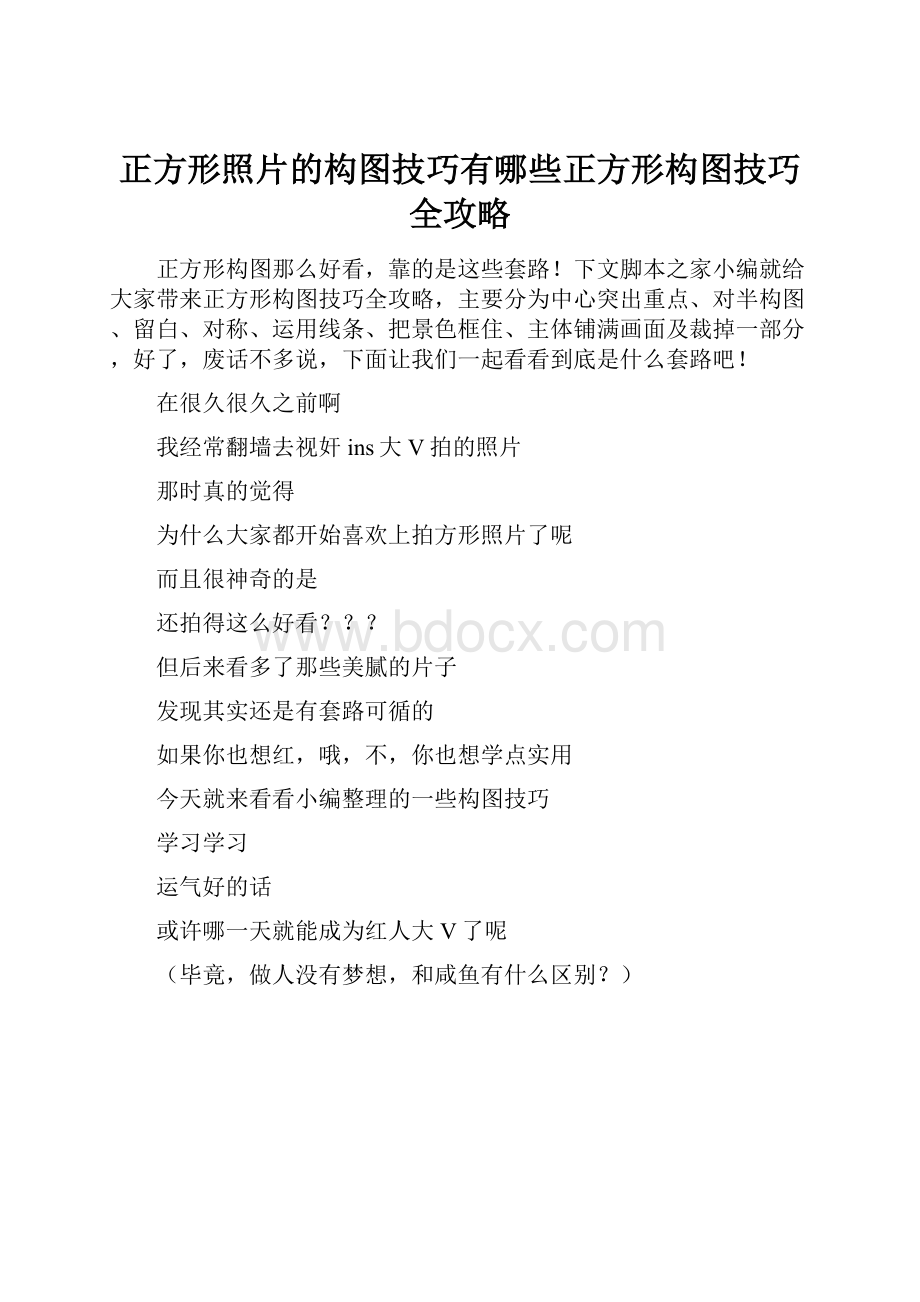 正方形照片的构图技巧有哪些正方形构图技巧全攻略.docx_第1页