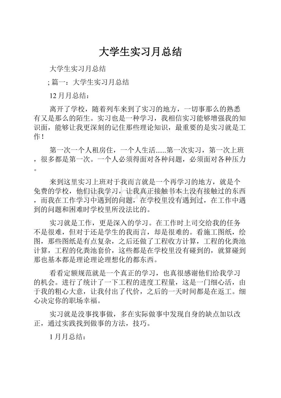 大学生实习月总结.docx