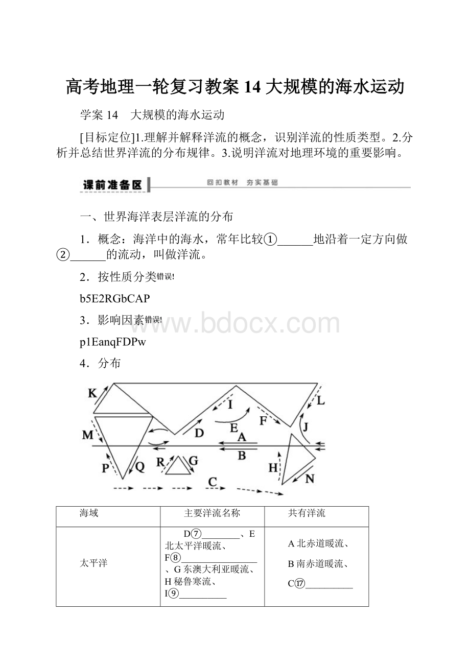 高考地理一轮复习教案14 大规模的海水运动.docx_第1页