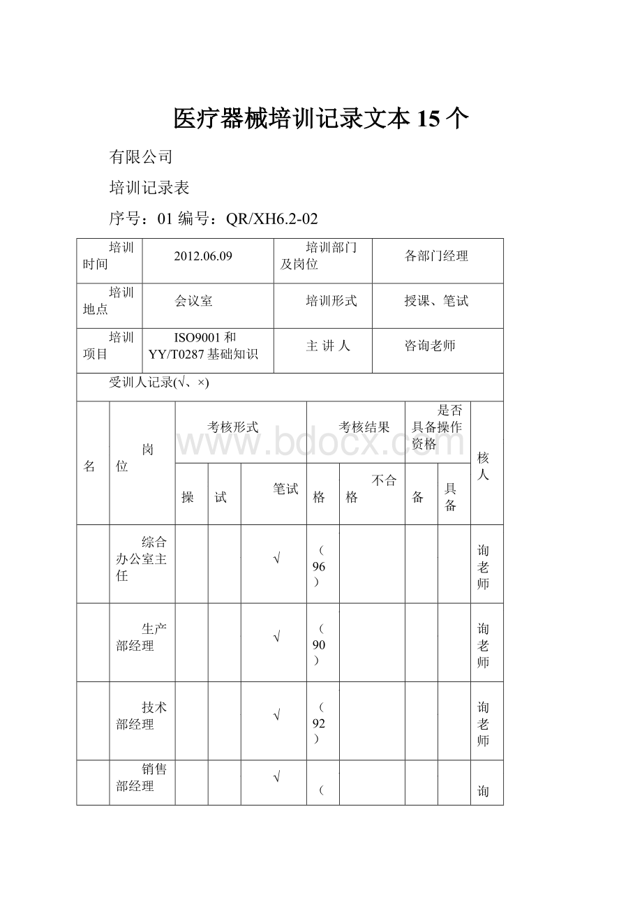 医疗器械培训记录文本15个.docx_第1页