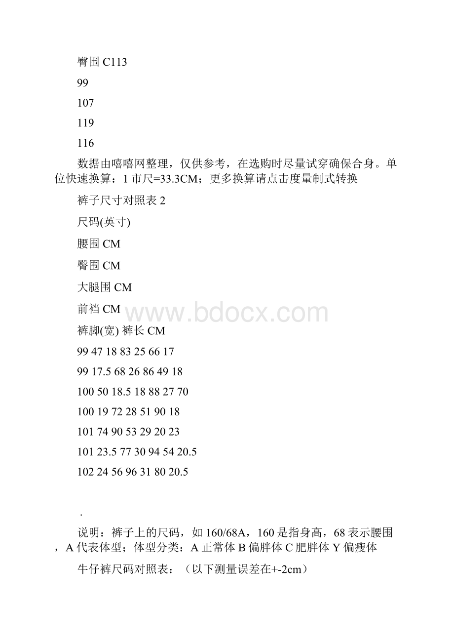 衣服尺码尺寸对应表.docx_第2页