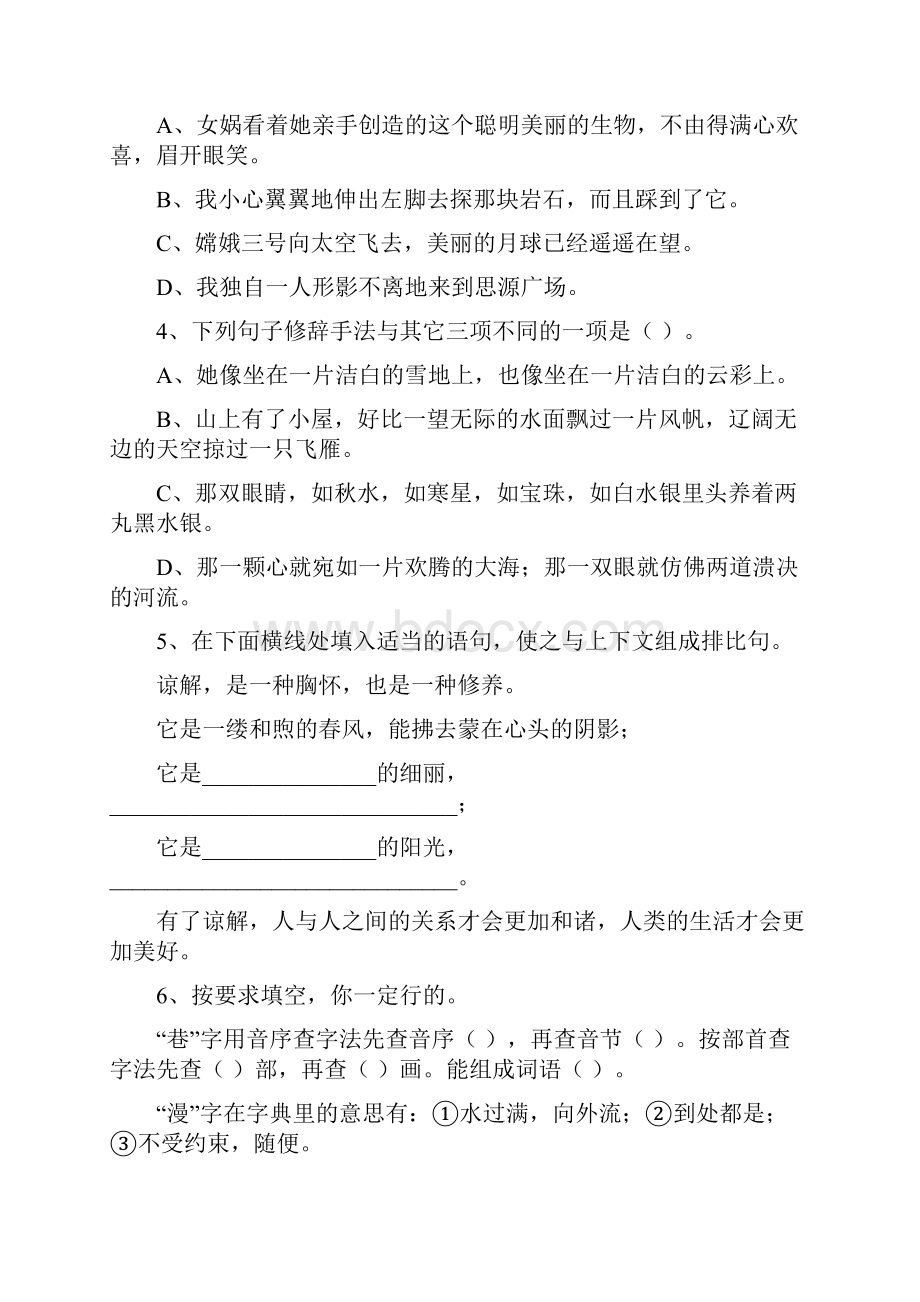 信阳市小升初语文毕业考试试题 含答案.docx_第3页