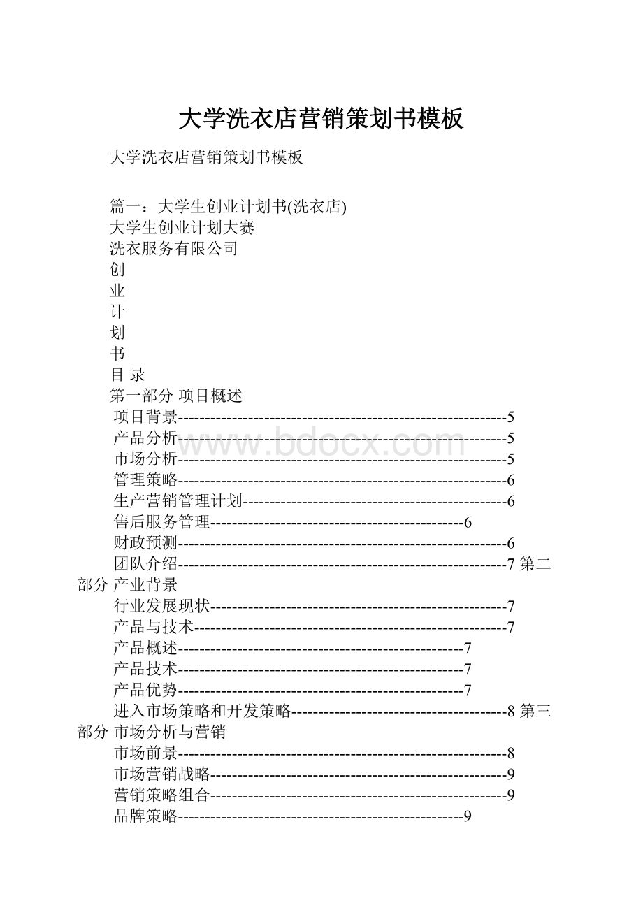 大学洗衣店营销策划书模板.docx