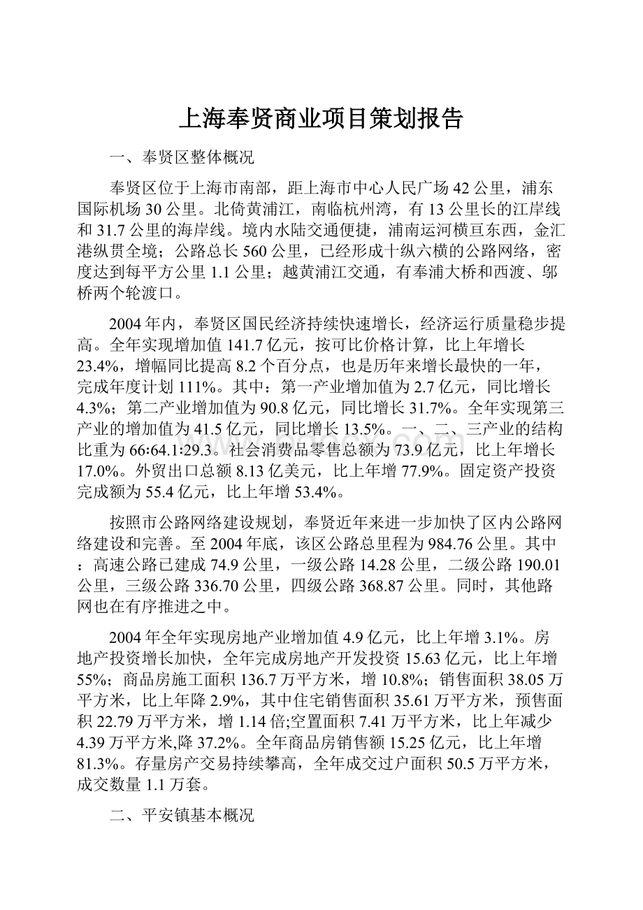 上海奉贤商业项目策划报告.docx