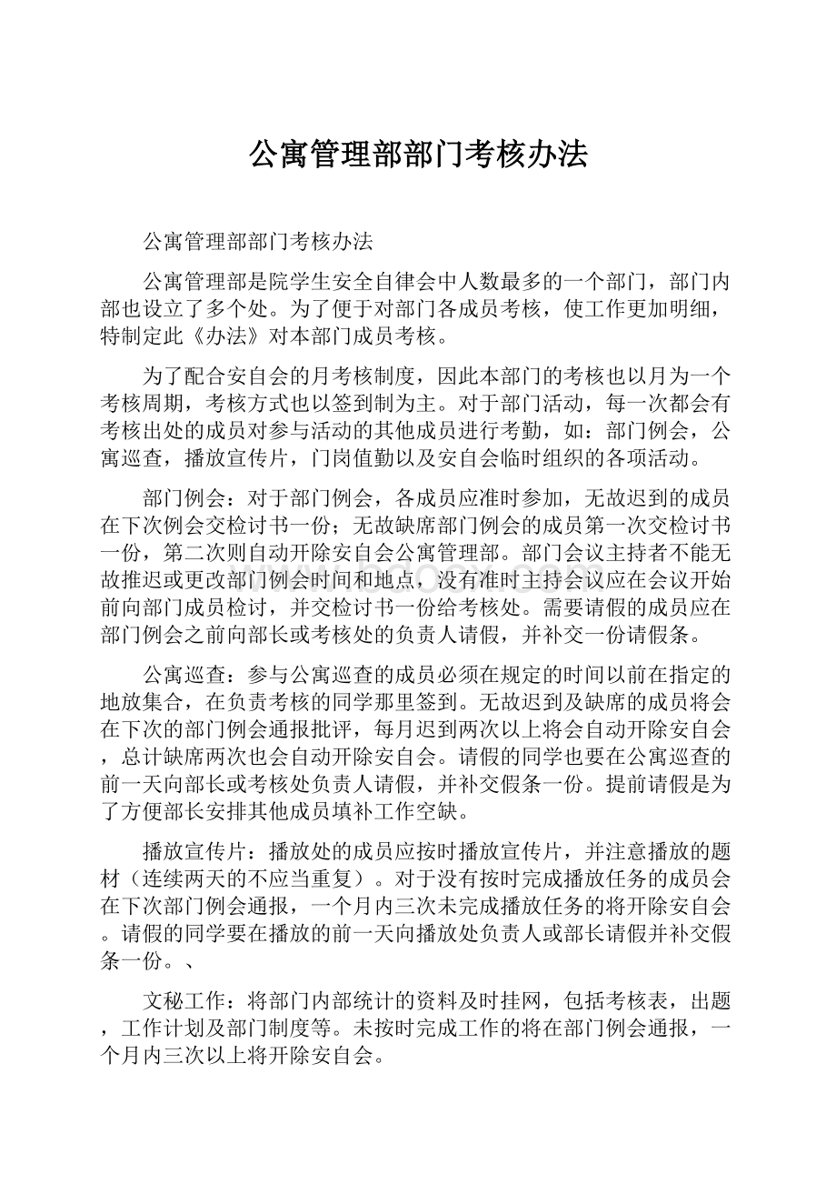 公寓管理部部门考核办法.docx