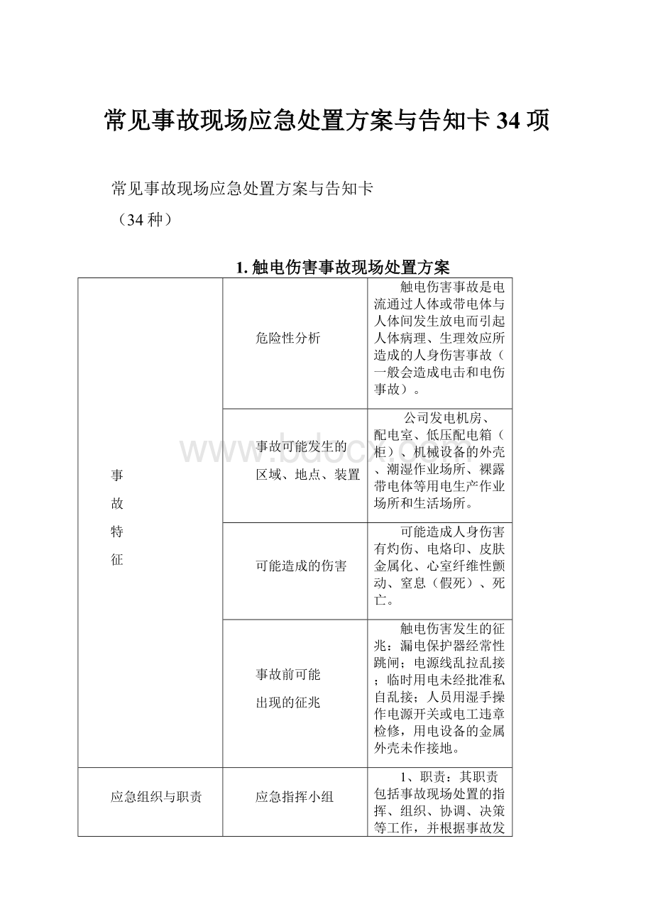 常见事故现场应急处置方案与告知卡34项.docx_第1页