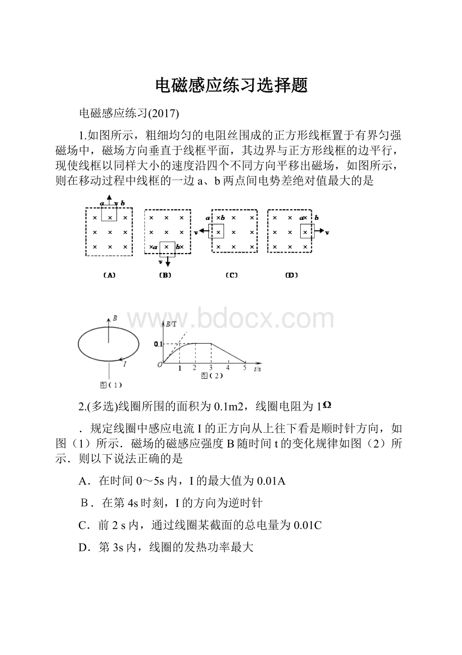 电磁感应练习选择题.docx_第1页