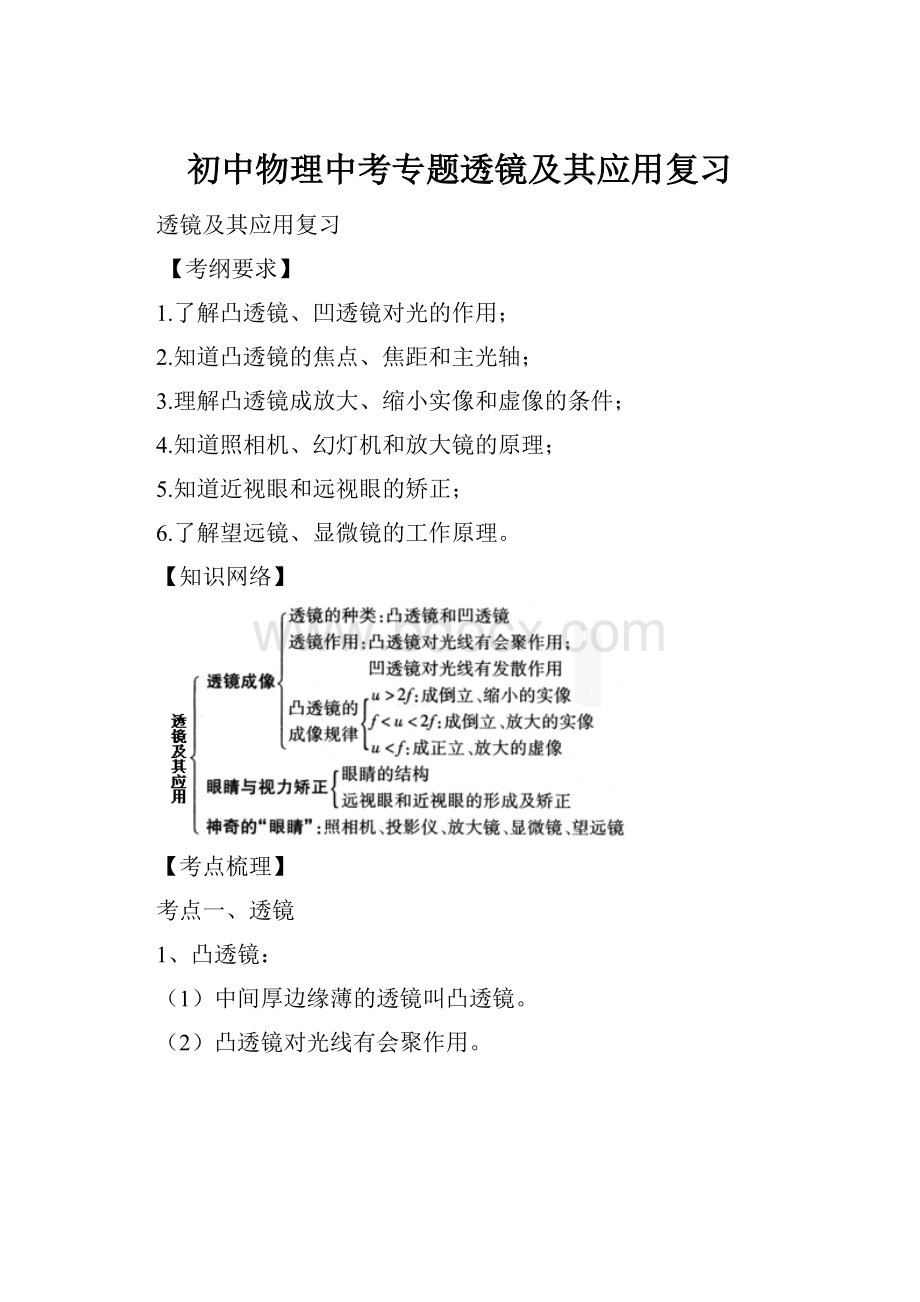 初中物理中考专题透镜及其应用复习.docx_第1页