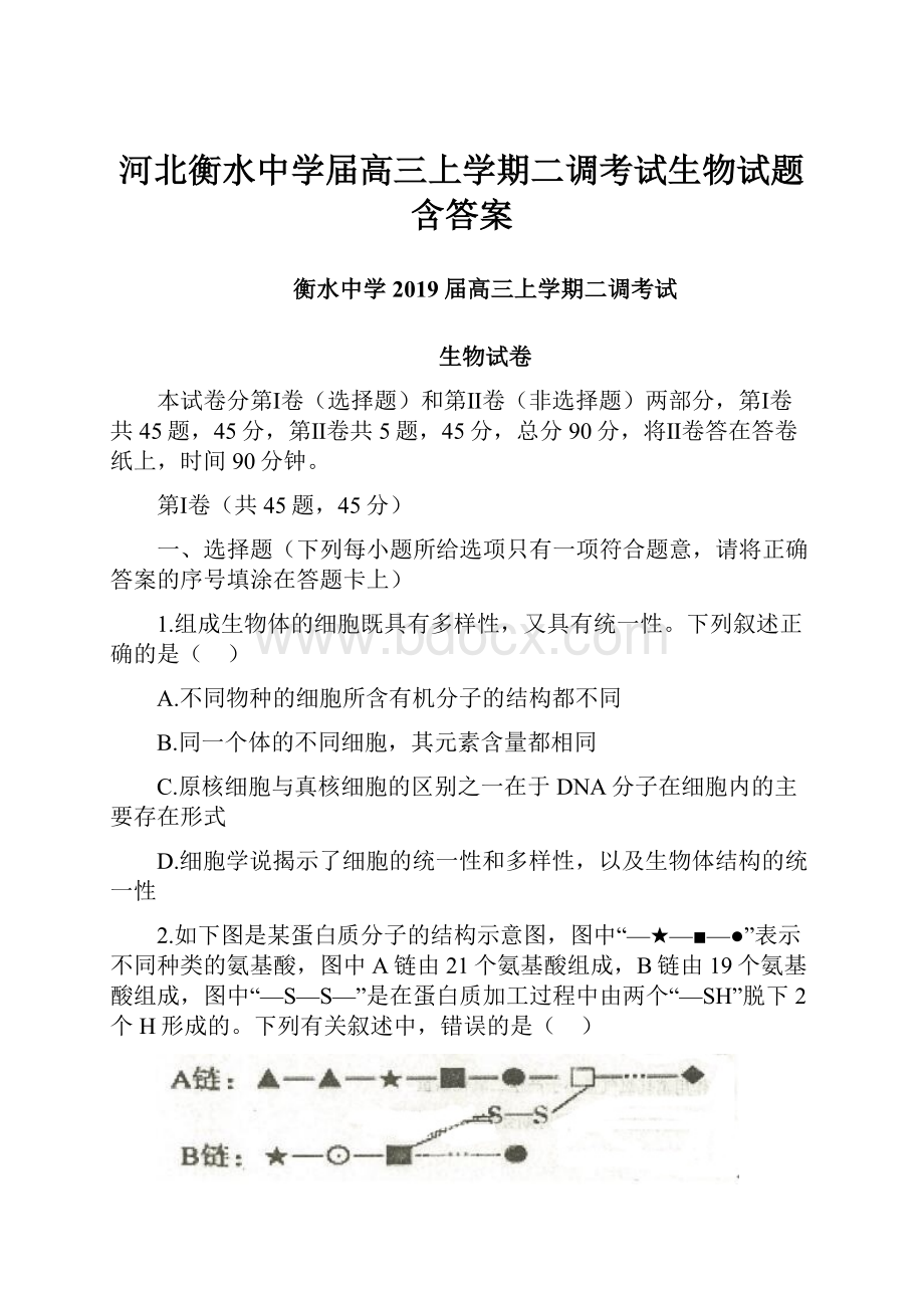 河北衡水中学届高三上学期二调考试生物试题含答案.docx