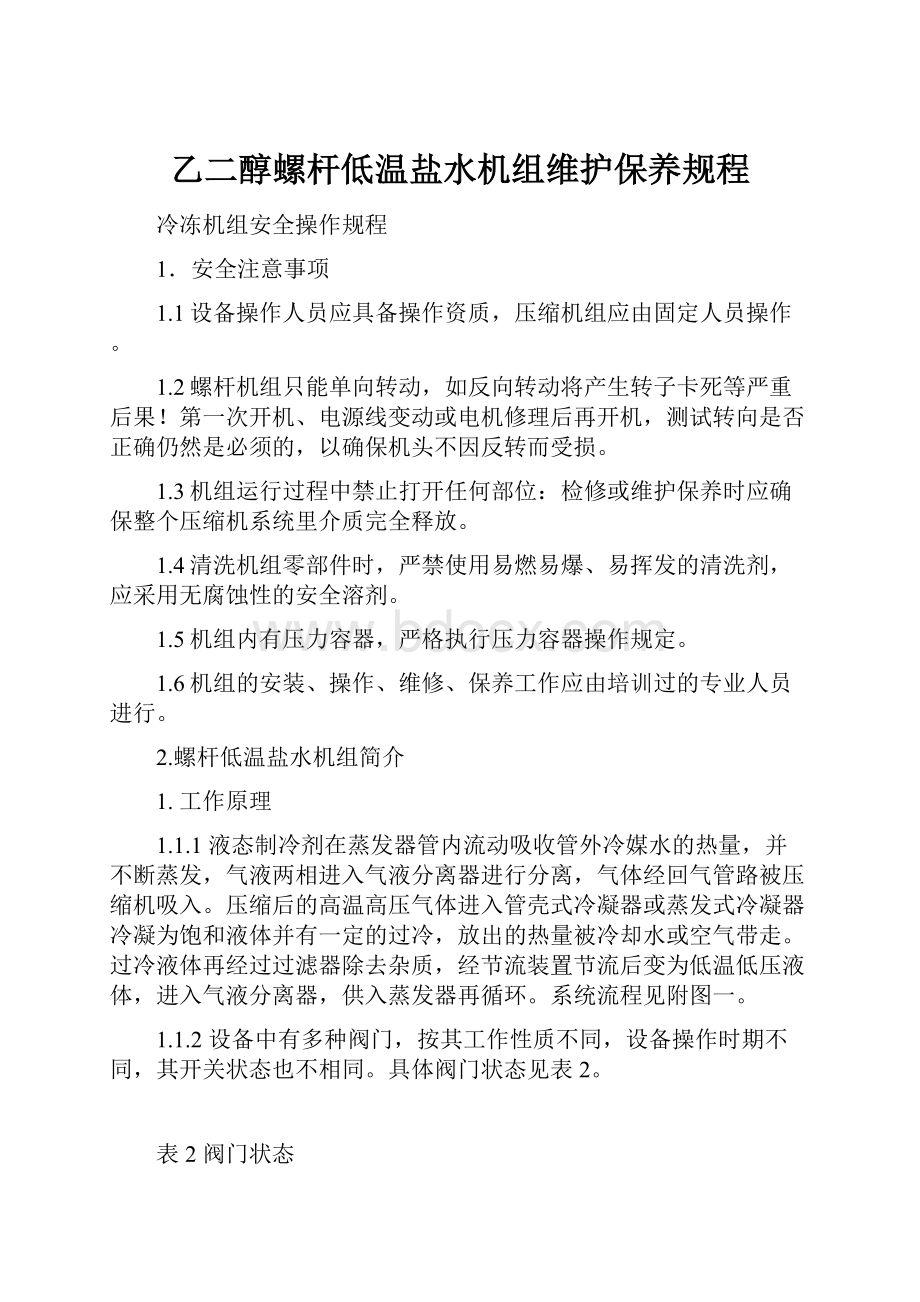 乙二醇螺杆低温盐水机组维护保养规程.docx_第1页