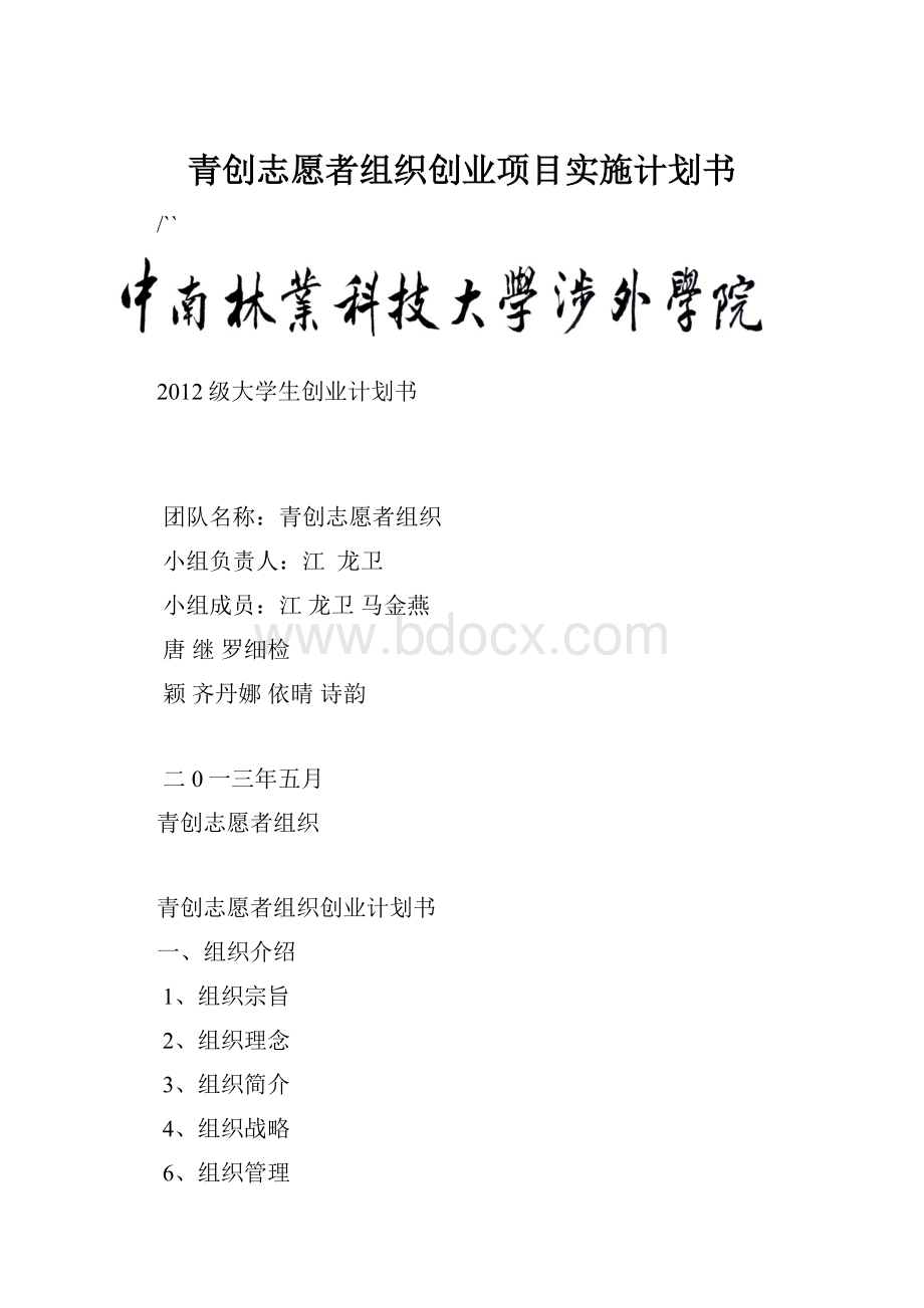 青创志愿者组织创业项目实施计划书.docx