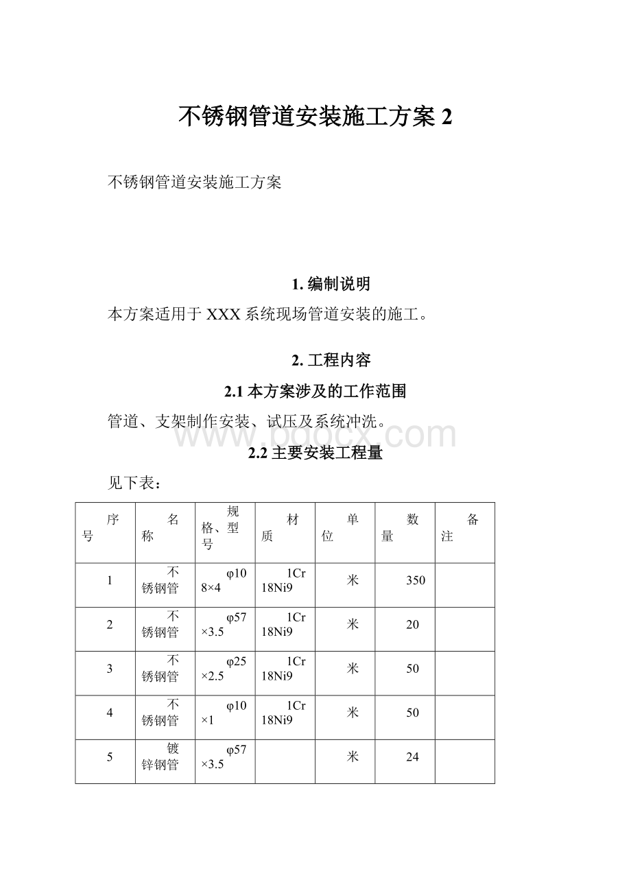 不锈钢管道安装施工方案 2.docx