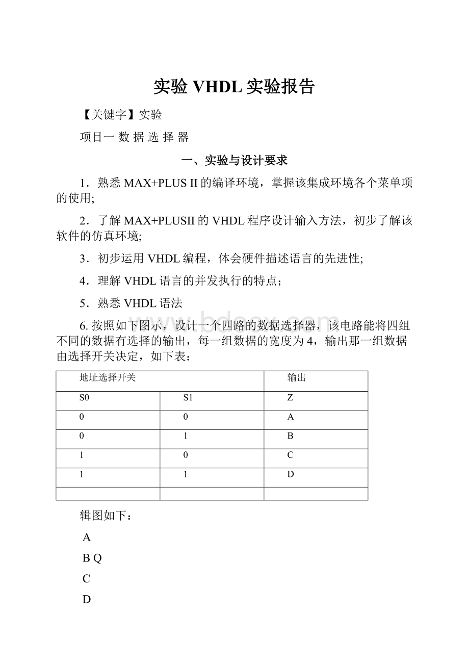 实验VHDL实验报告.docx_第1页