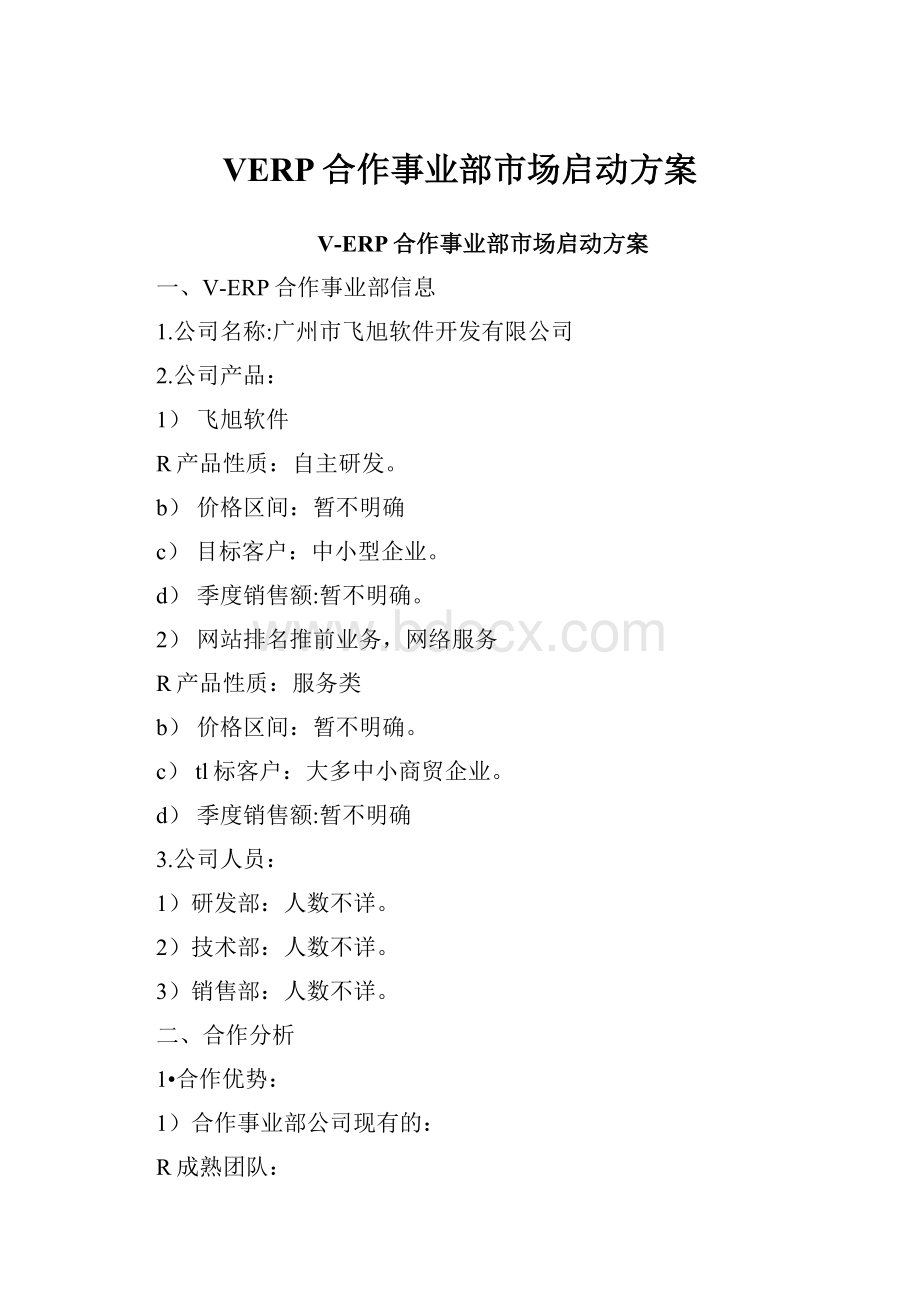 VERP合作事业部市场启动方案.docx