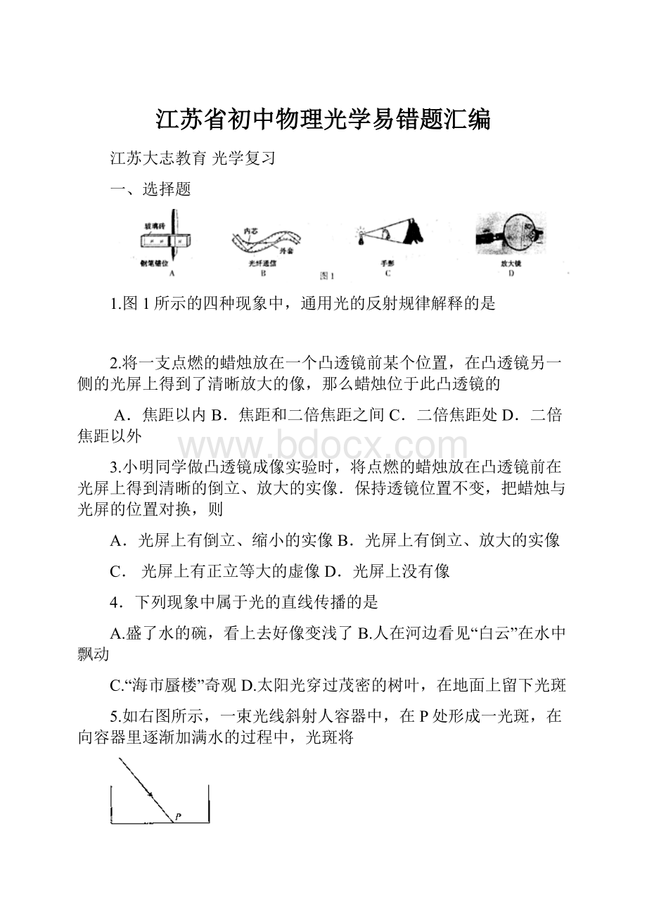 江苏省初中物理光学易错题汇编.docx