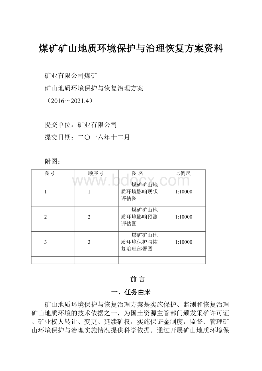 煤矿矿山地质环境保护与治理恢复方案资料.docx_第1页