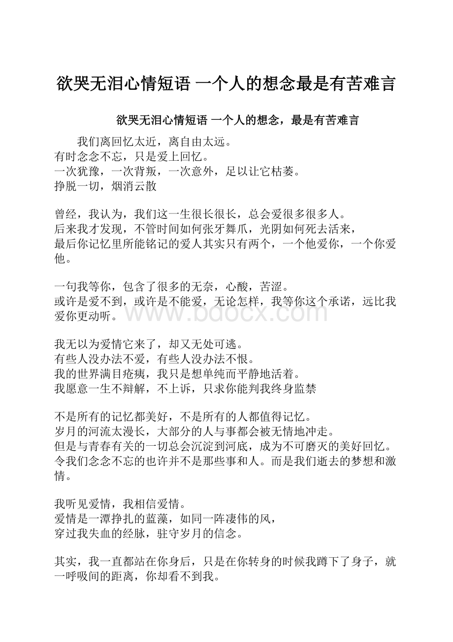 欲哭无泪心情短语 一个人的想念最是有苦难言.docx