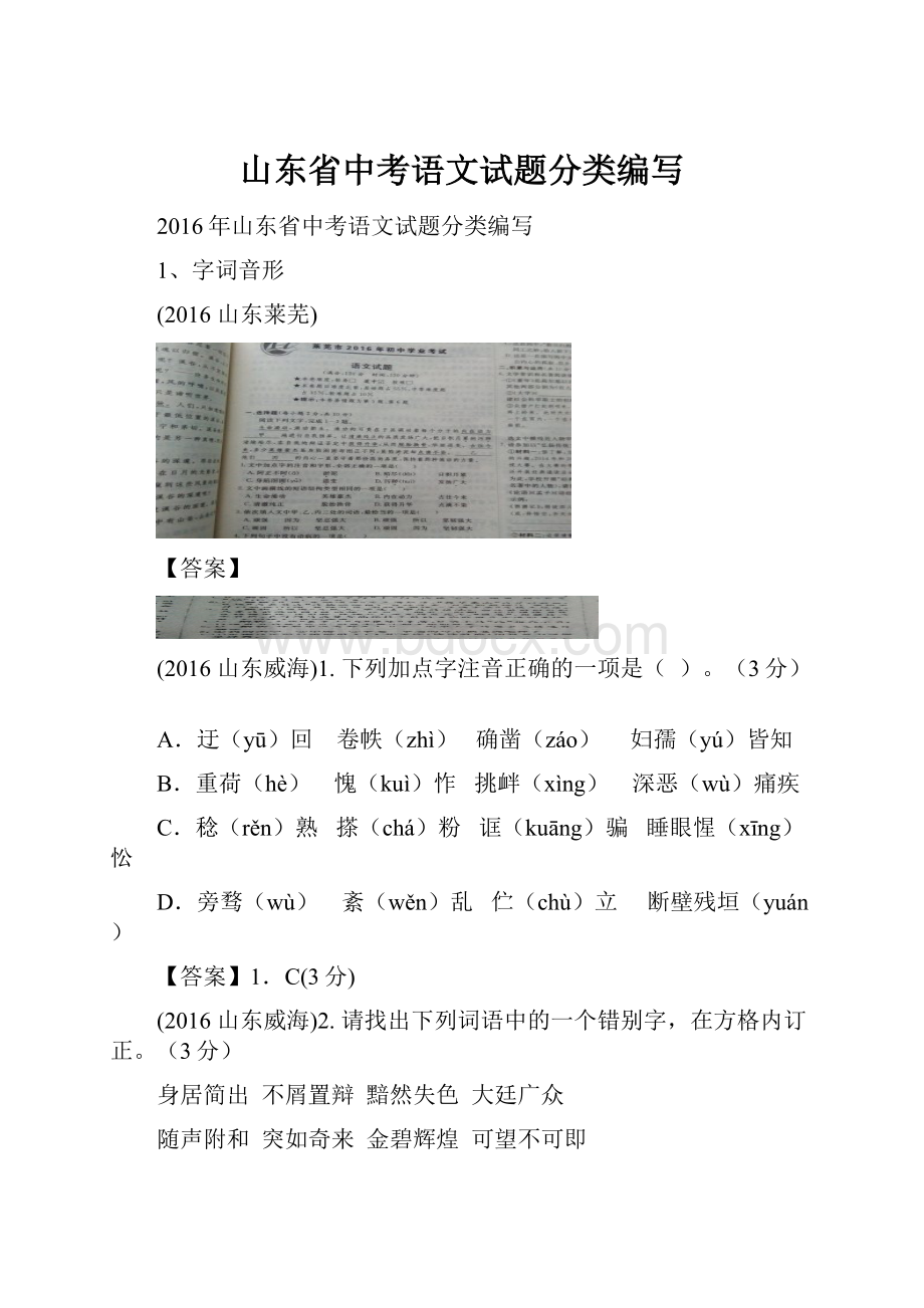 山东省中考语文试题分类编写.docx_第1页