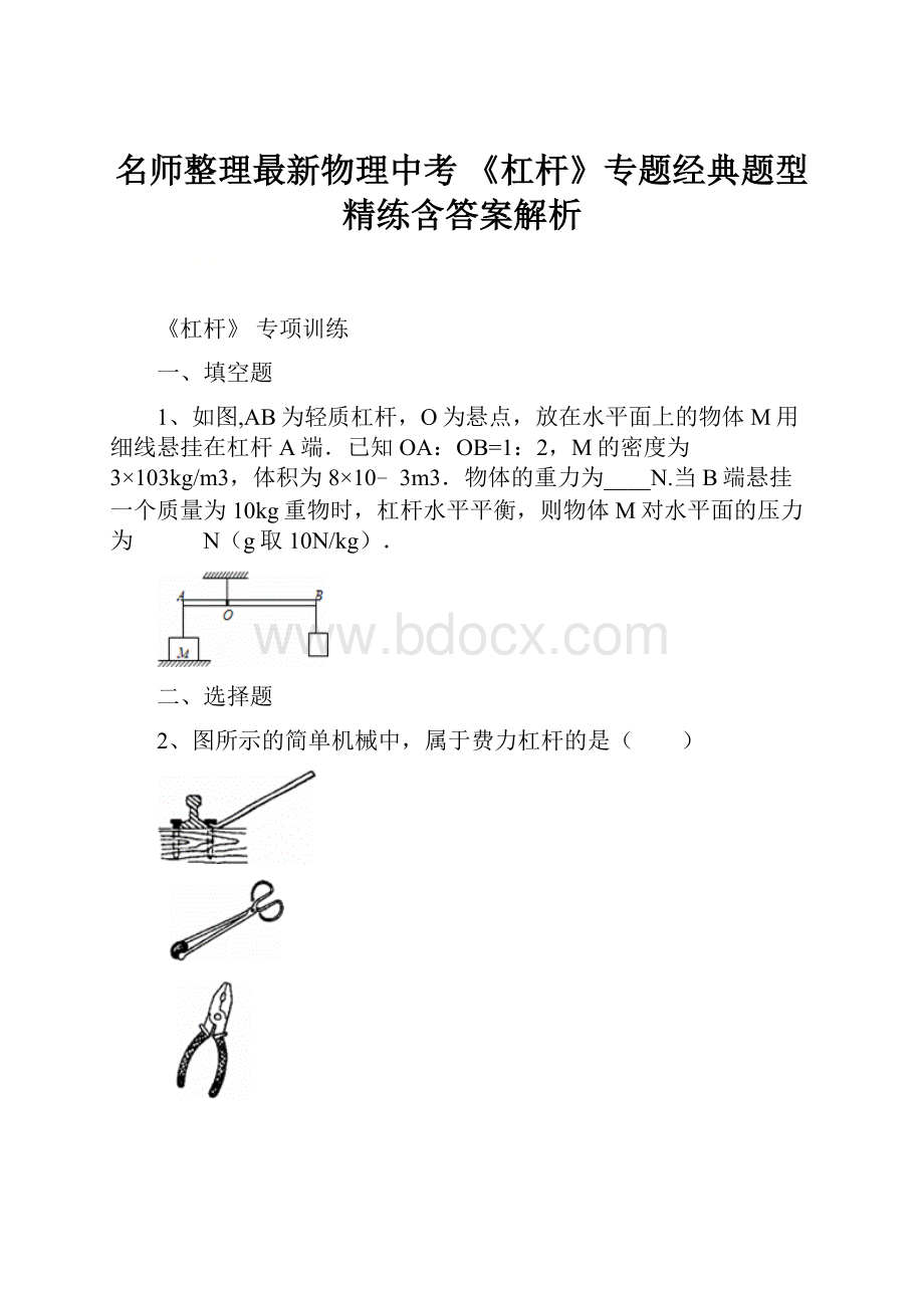 名师整理最新物理中考 《杠杆》专题经典题型精练含答案解析.docx