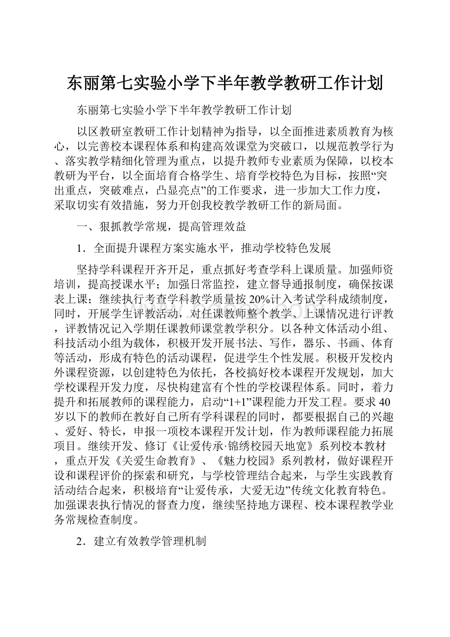 东丽第七实验小学下半年教学教研工作计划.docx