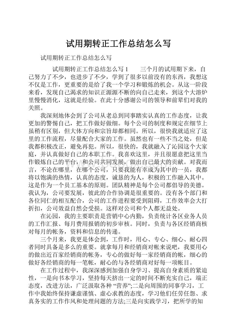 试用期转正工作总结怎么写.docx_第1页