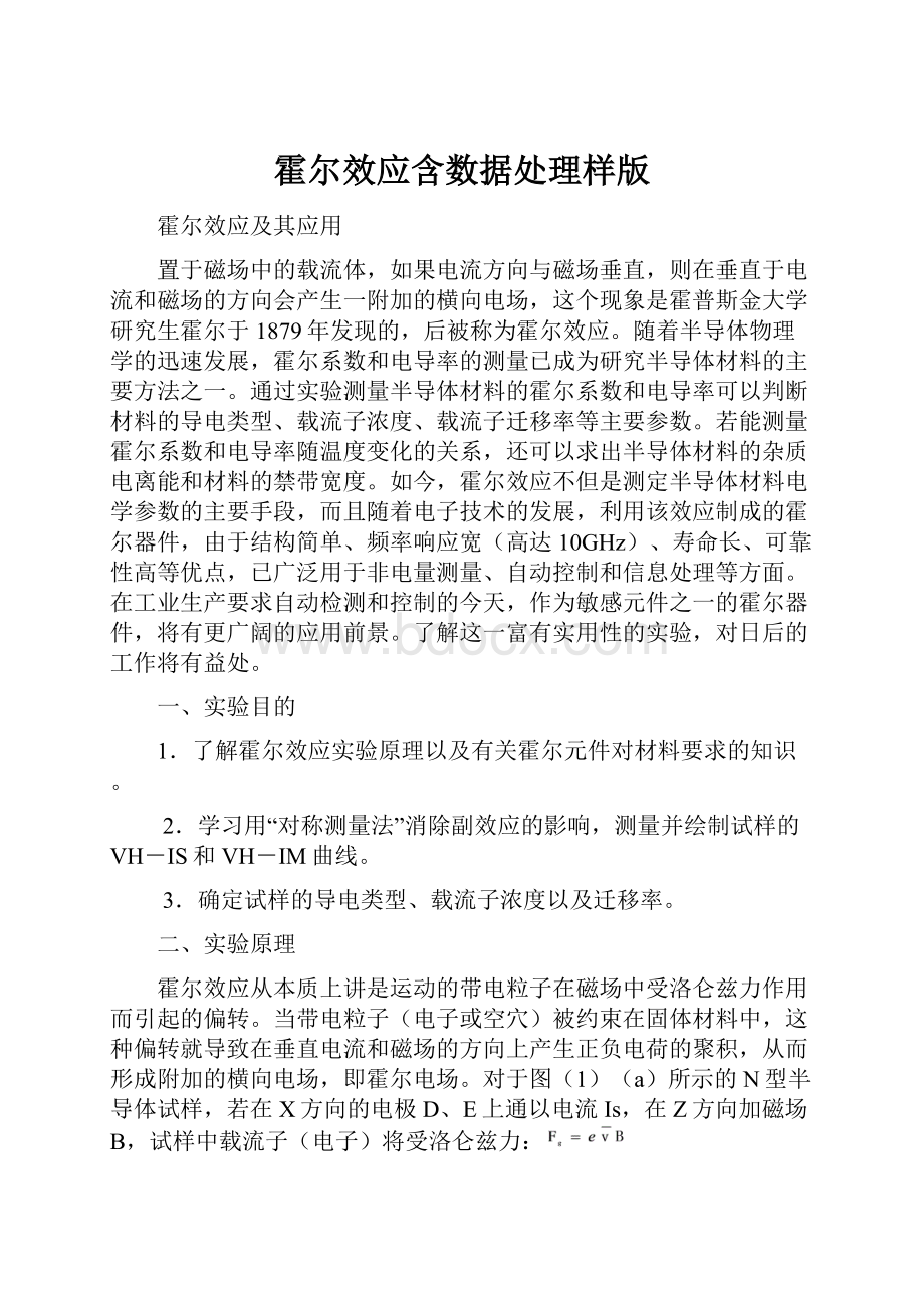 霍尔效应含数据处理样版.docx_第1页