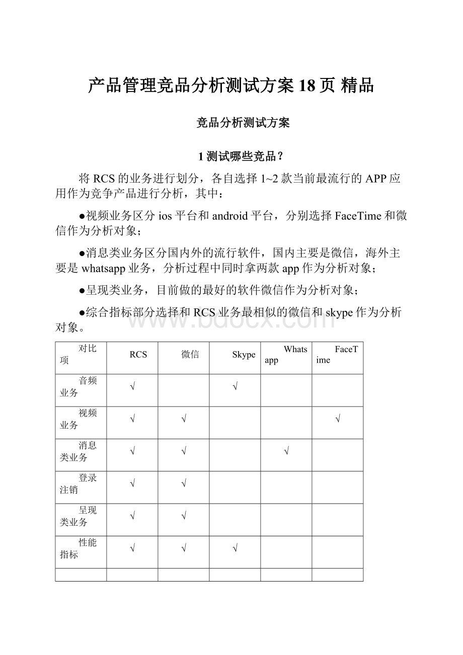 产品管理竞品分析测试方案18页 精品.docx