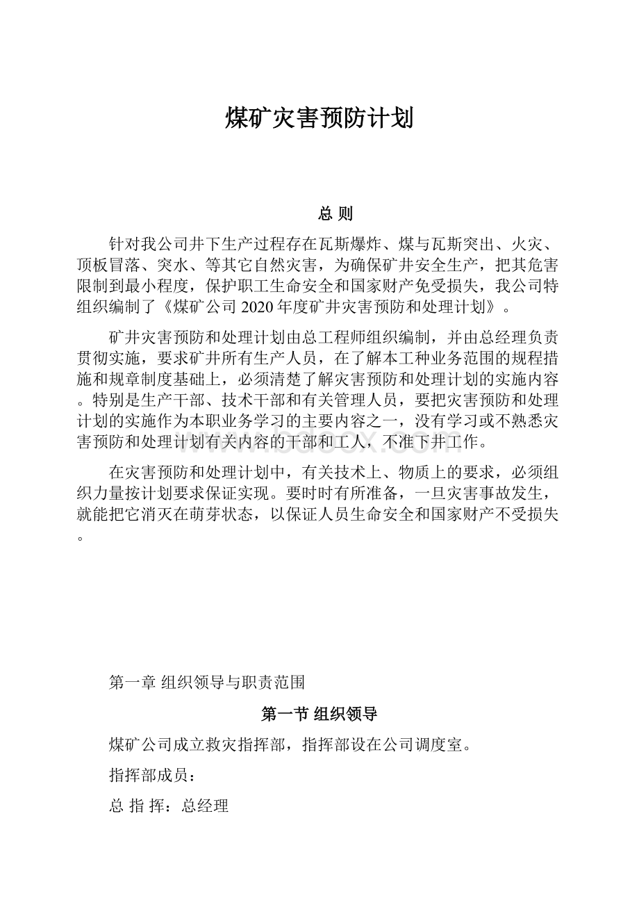 煤矿灾害预防计划.docx_第1页