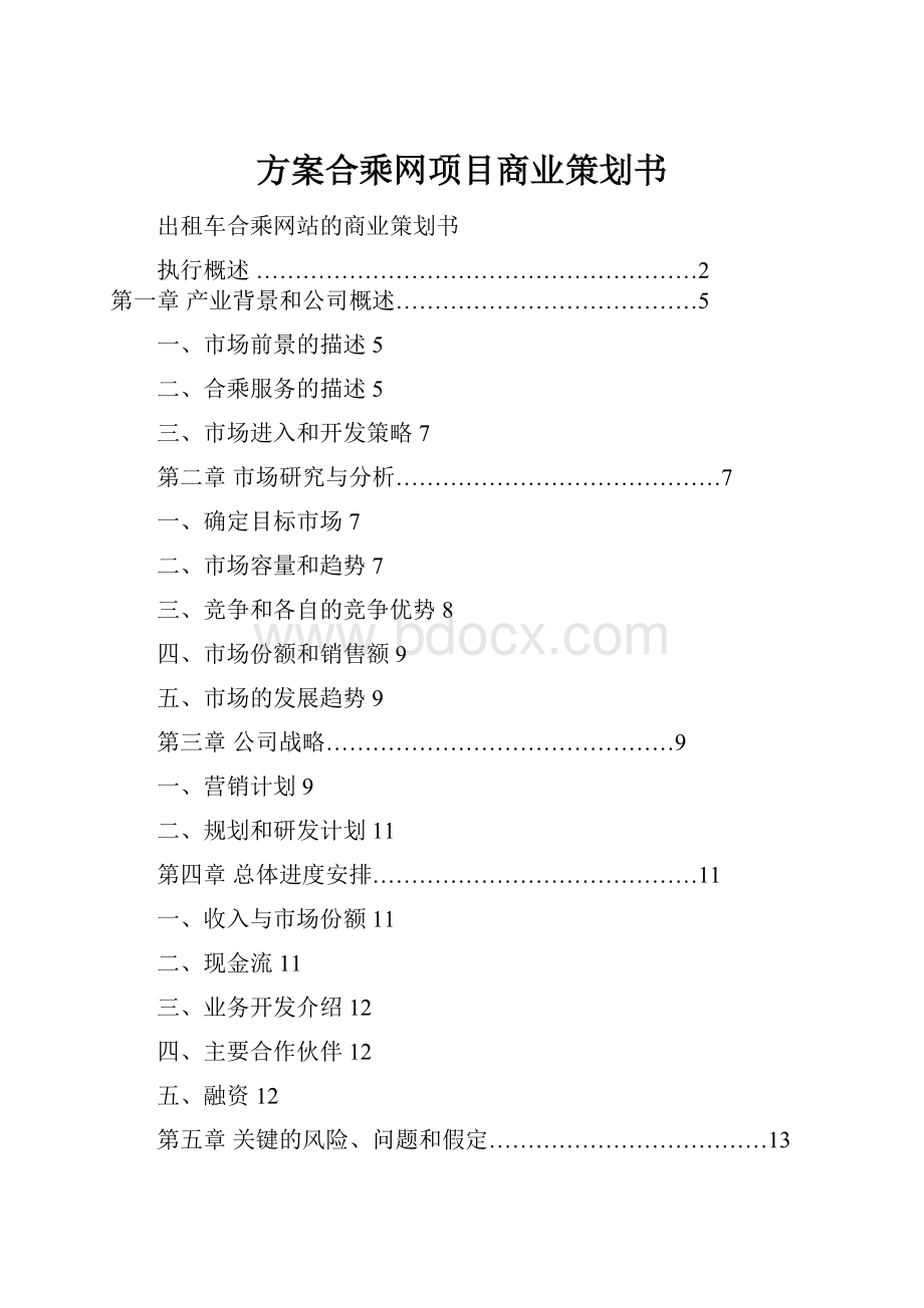 方案合乘网项目商业策划书.docx