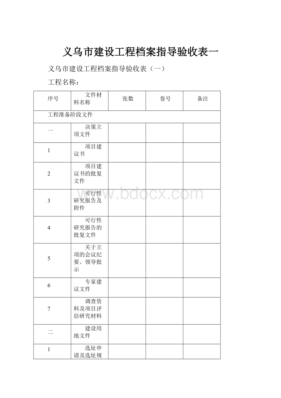 义乌市建设工程档案指导验收表一.docx