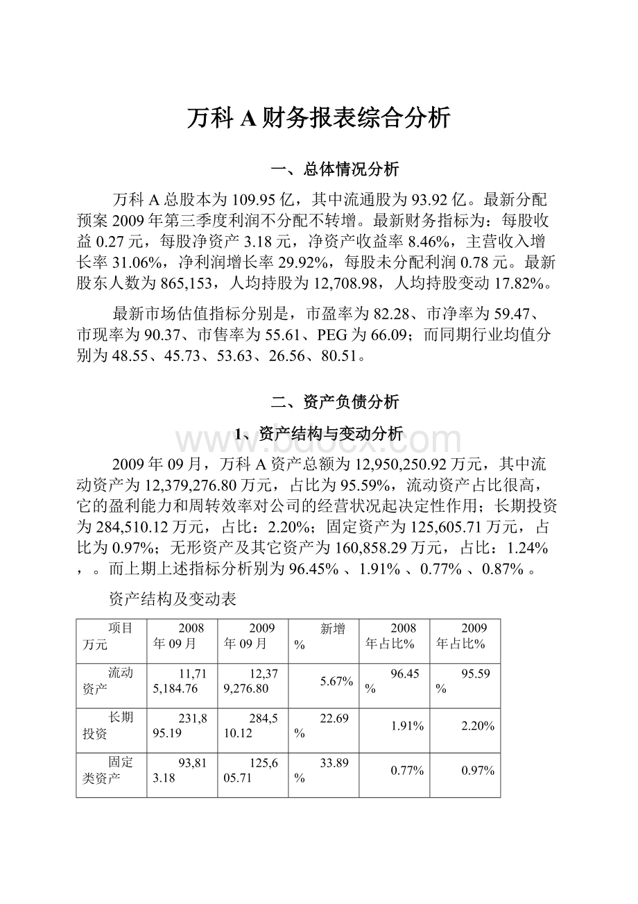 万科A财务报表综合分析.docx_第1页