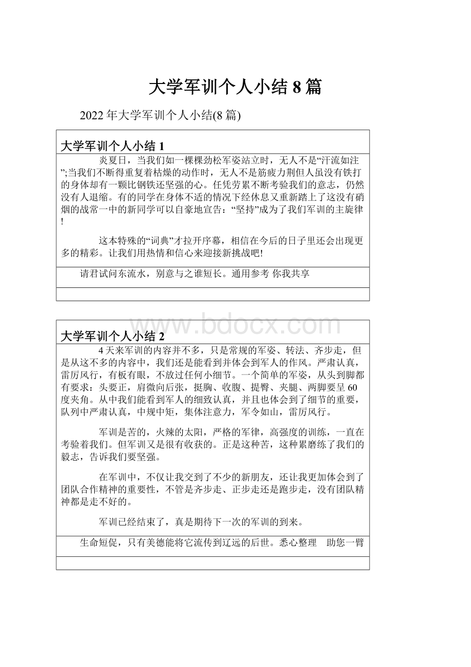 大学军训个人小结8篇.docx_第1页