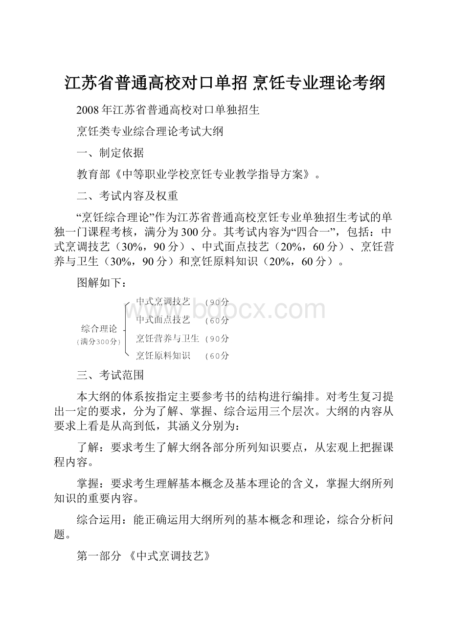 江苏省普通高校对口单招 烹饪专业理论考纲.docx