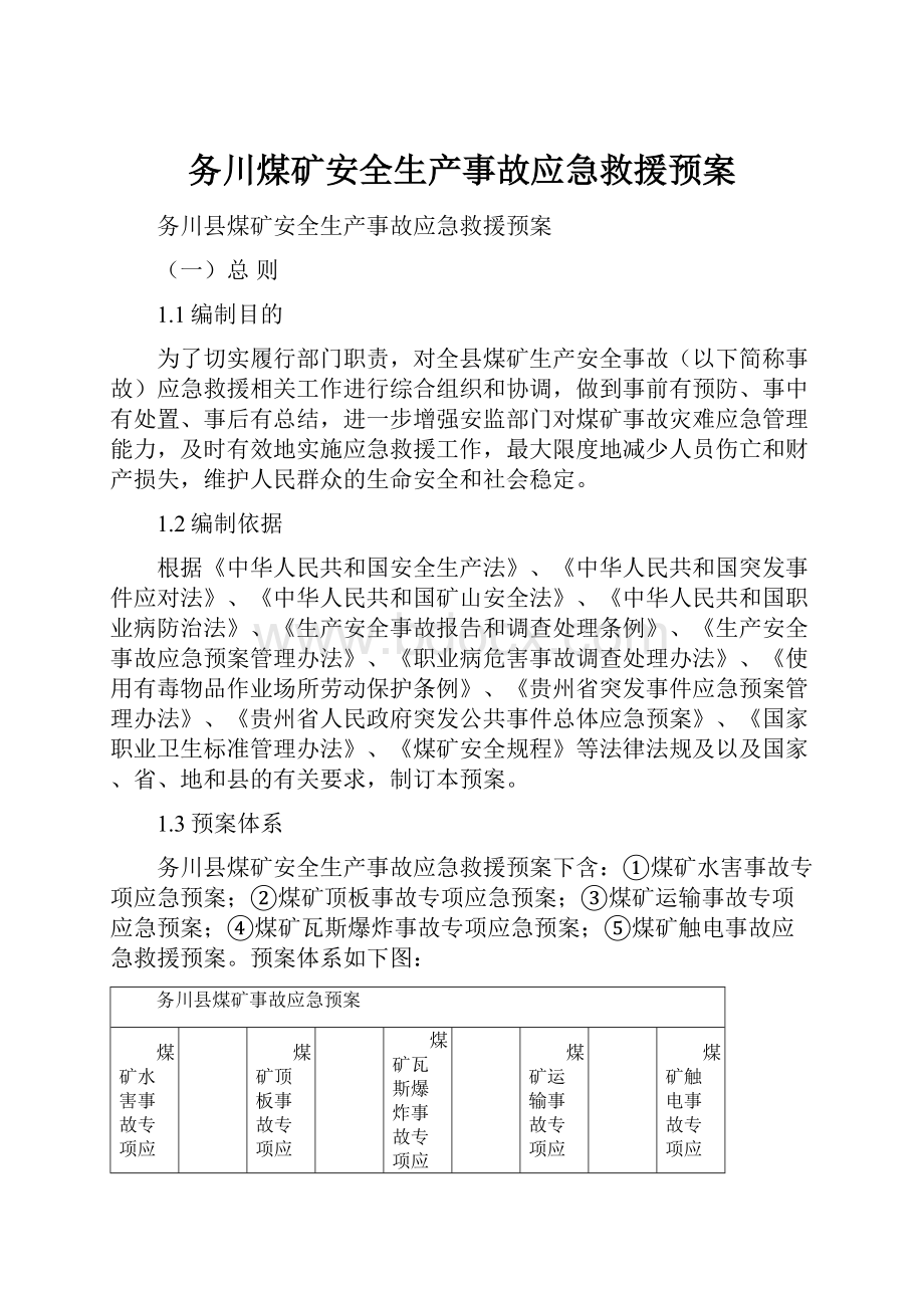 务川煤矿安全生产事故应急救援预案.docx_第1页