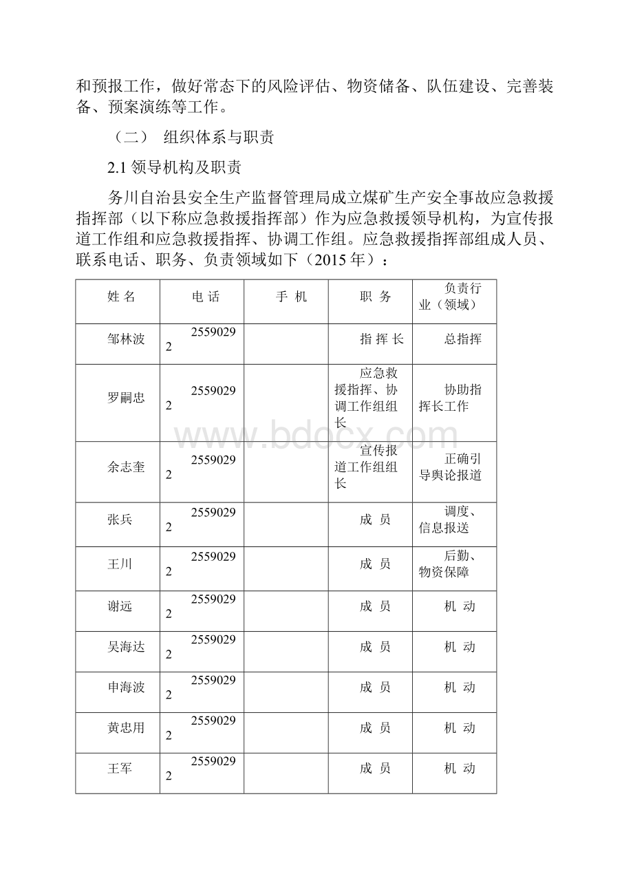 务川煤矿安全生产事故应急救援预案.docx_第3页
