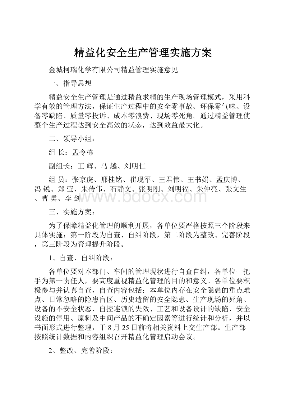 精益化安全生产管理实施方案.docx