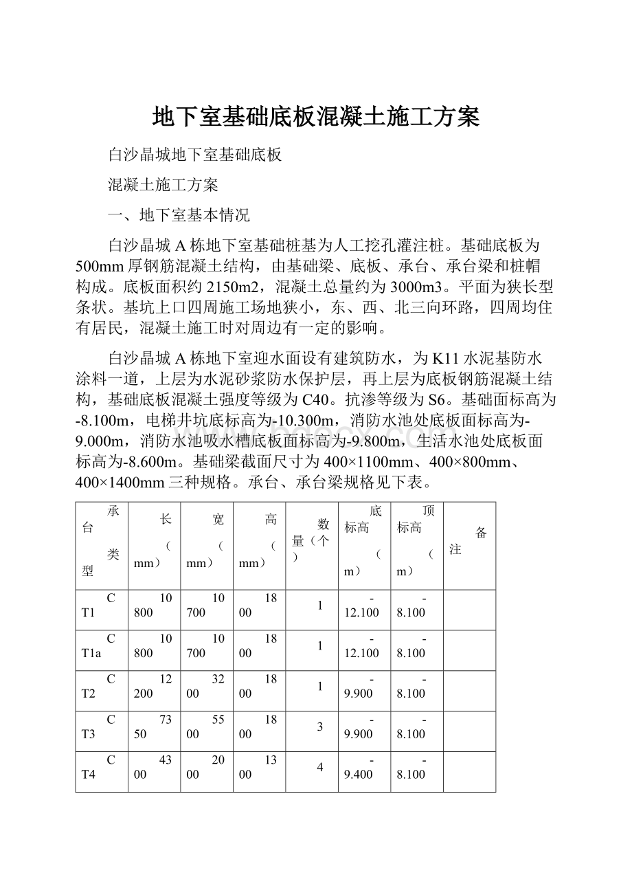 地下室基础底板混凝土施工方案.docx