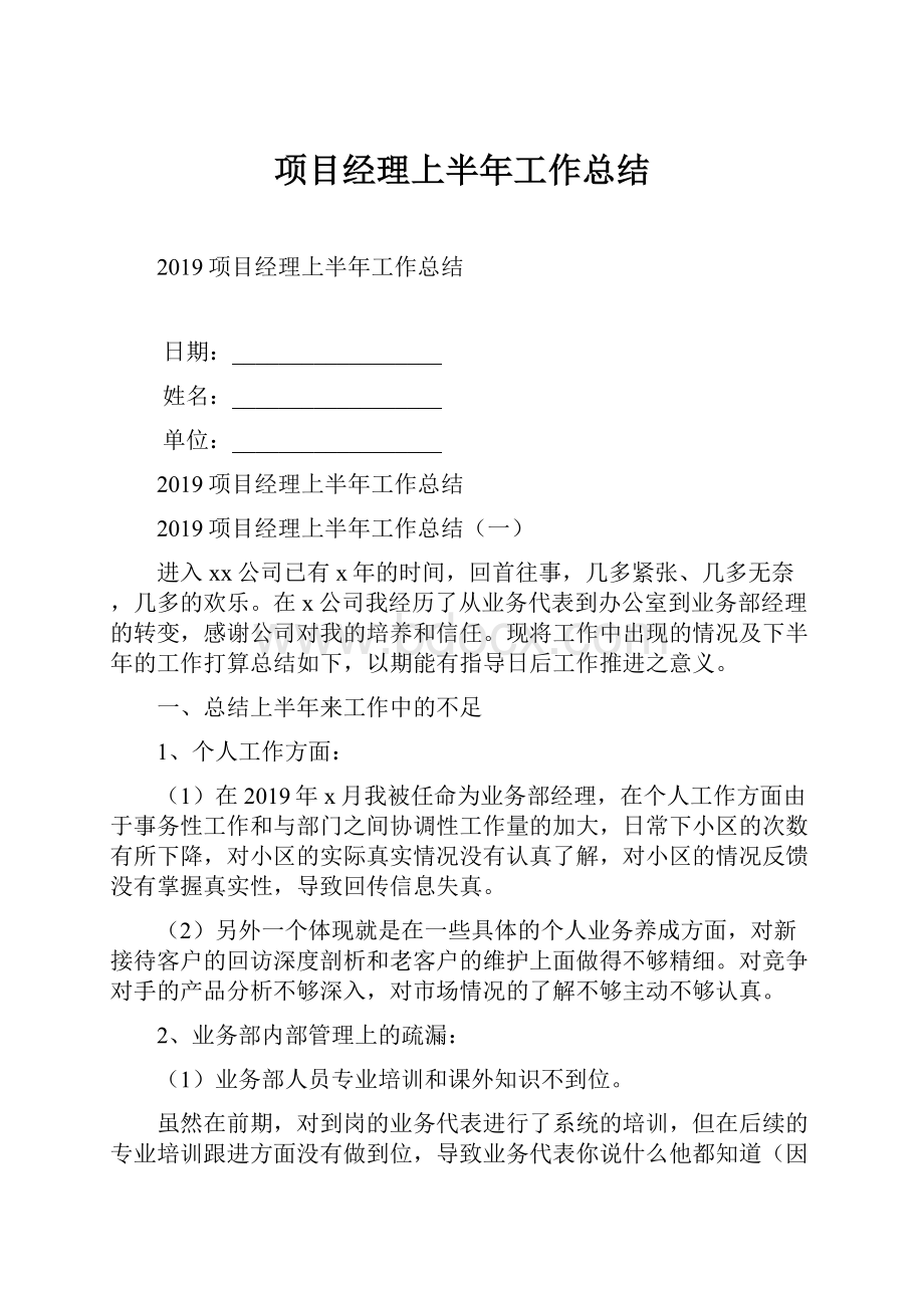 项目经理上半年工作总结.docx