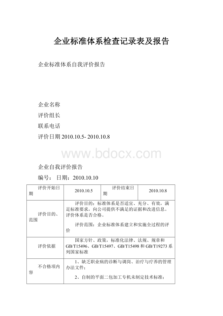 企业标准体系检查记录表及报告.docx_第1页