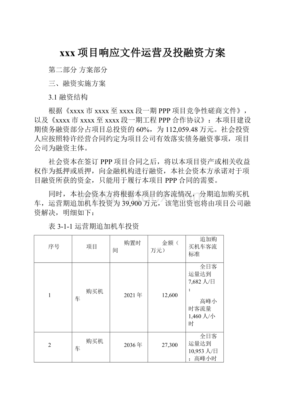 xxx项目响应文件运营及投融资方案.docx