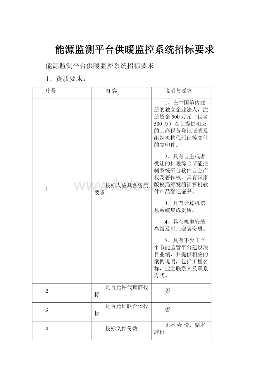 能源监测平台供暖监控系统招标要求.docx