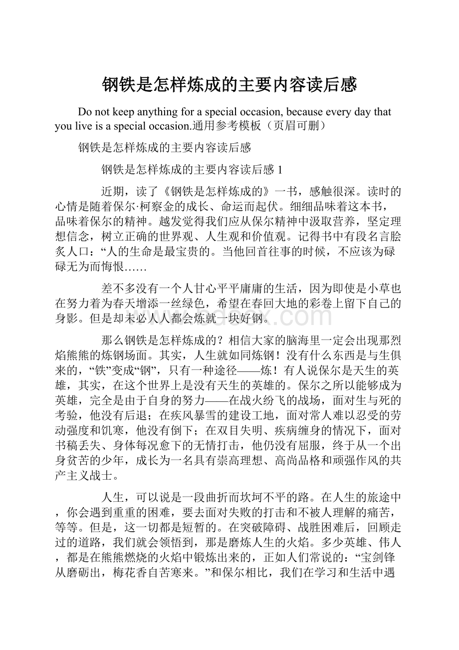 钢铁是怎样炼成的主要内容读后感.docx