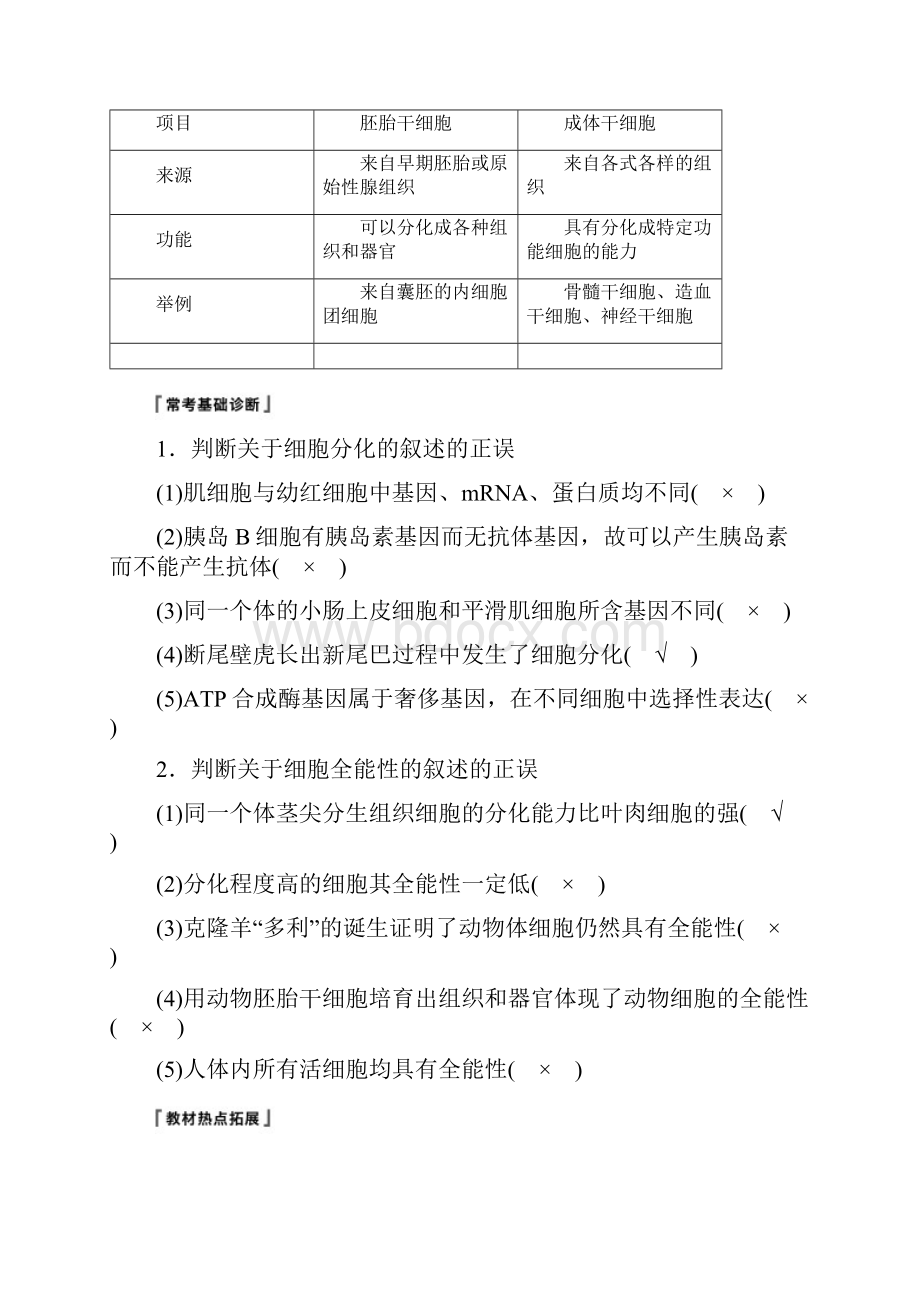 学年高考生物大一轮复习学案 第四单元 细胞的生命历程 第13讲 细胞的分化衰老凋亡与癌变学案.docx_第3页