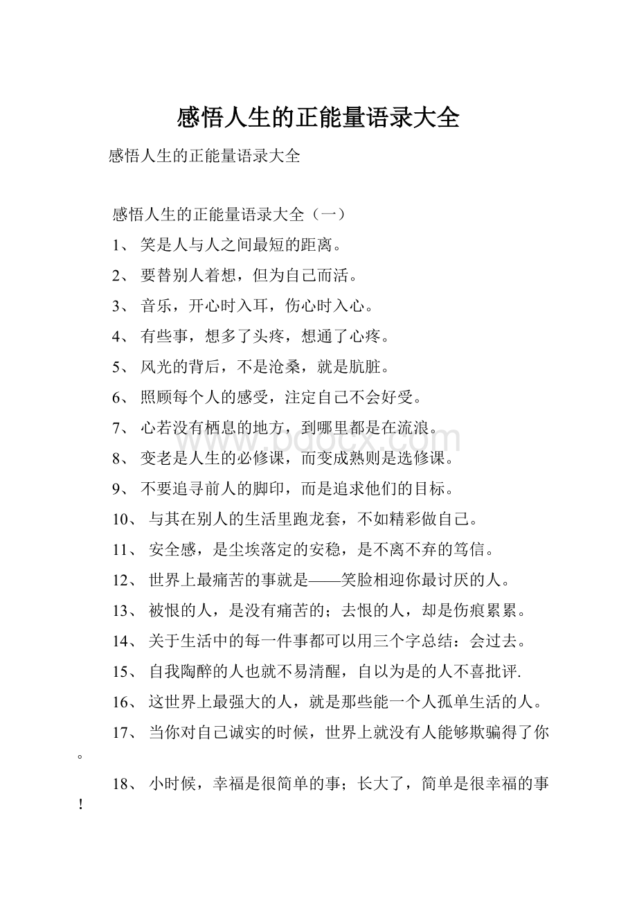 感悟人生的正能量语录大全.docx_第1页