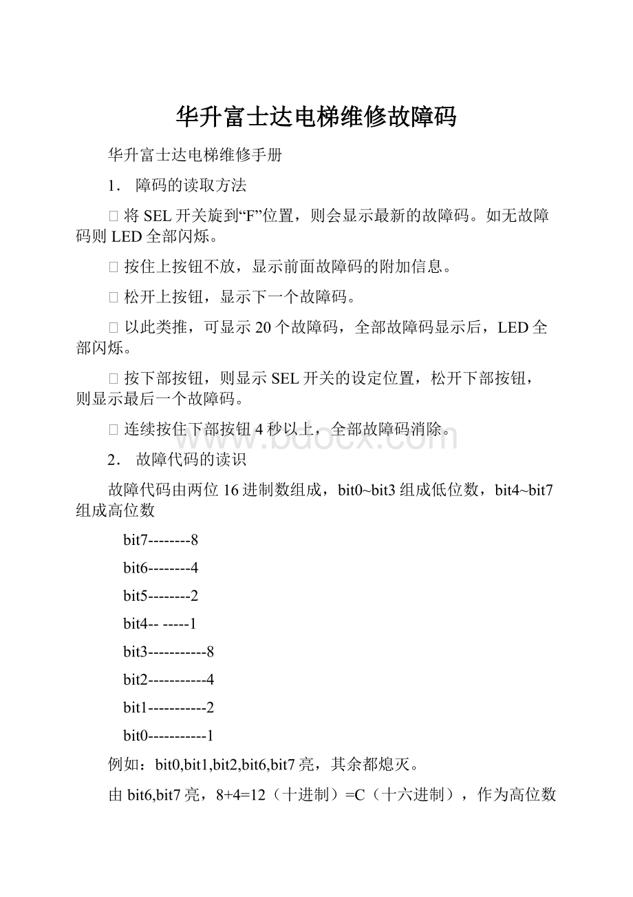 华升富士达电梯维修故障码.docx