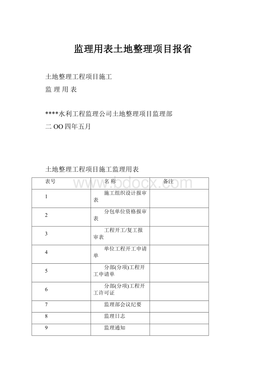 监理用表土地整理项目报省.docx