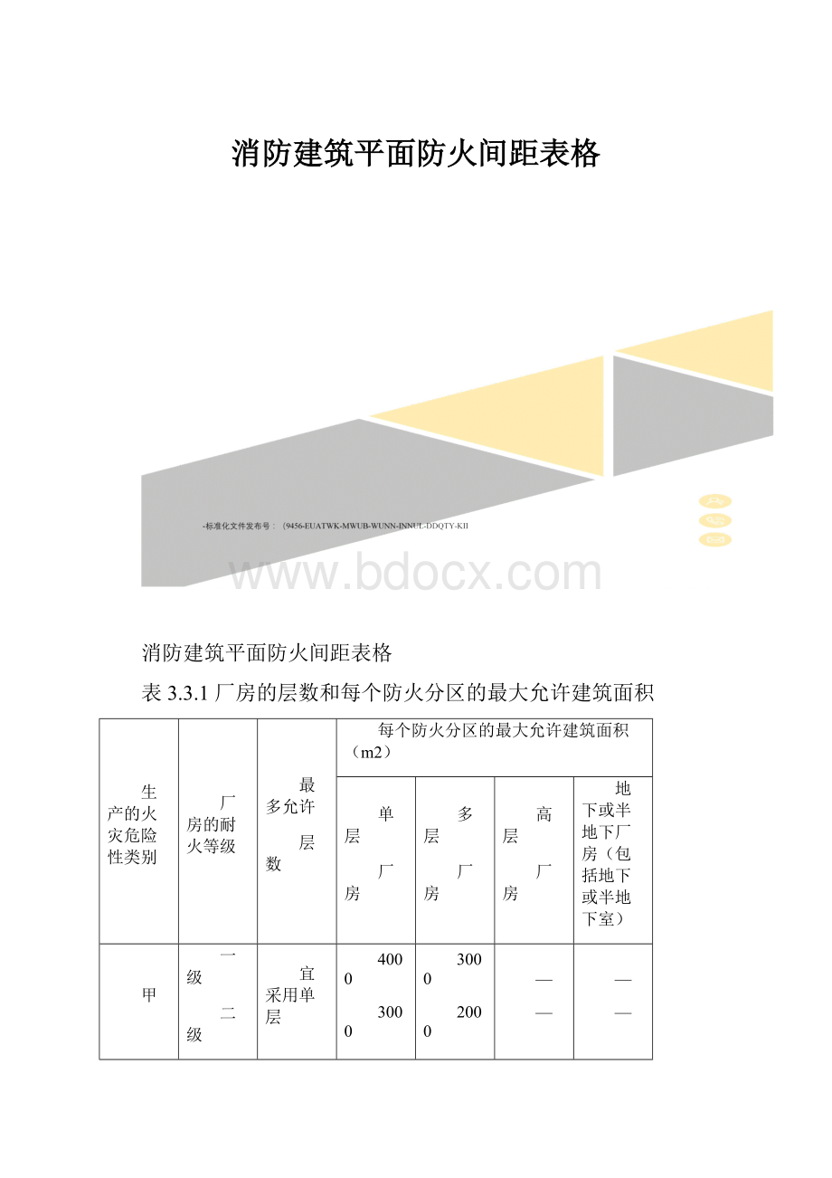 消防建筑平面防火间距表格.docx