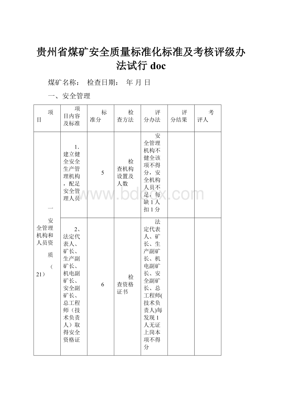 贵州省煤矿安全质量标准化标准及考核评级办法试行doc.docx