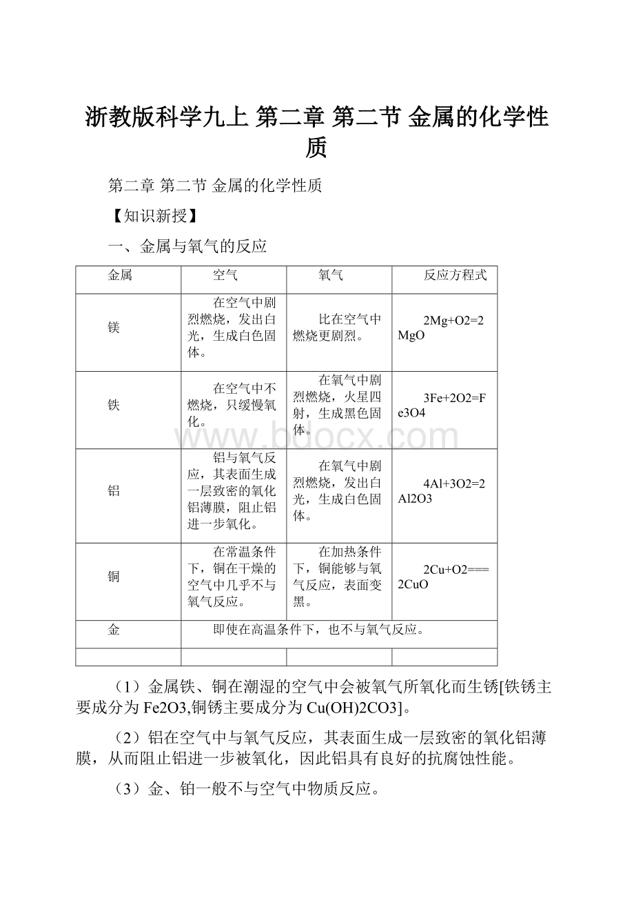 浙教版科学九上 第二章 第二节 金属的化学性质.docx